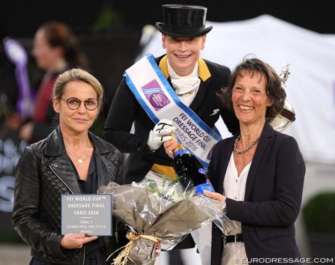 Paris World Cup Finals' show organizer Sylvie Robert with Isabell Werth and the president of the ground jury, Isabelle Judet