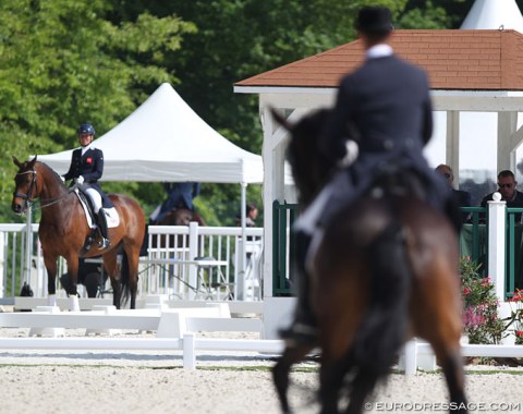 Henriette Andersen watching her husband, Danish Ulrik Moelgaard, compete