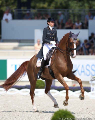 Beatriz Ferrer-Salat and Delgado had an unusual amount of mistakes, but the chestnut gelding continues to impress with his textbook tempi changes and overall lightness