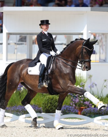Jessica von Bredow-Werndl and her young Grand Prix mare Dalera BB who is brimming with potential but needs to gain more strength to score even higher