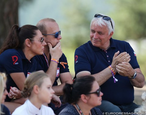 Polish chef d'Equipe Andrzej Salacki (right) in conversation