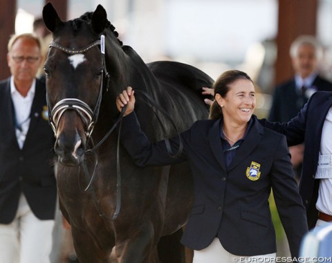 Tinne Vilhelmson smiles after successfully trotting up Don Auriello
