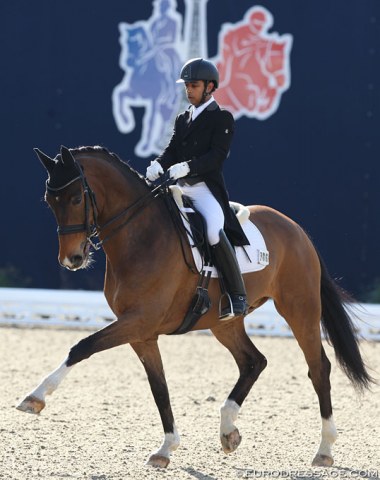 Hubertus Schmidt's student Anush Agarwalla is trailblazing for India as the country's first international Grand Prix rider. Here he is aboard Flovinos Feiner Kerl (by Flovino x Weinberg). He scored 65.304% which brought him the same joy and thrill as a rider scoring his first 70%