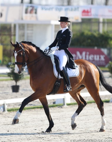 Juliane Burfeind (née Brunkhorst) and Peter Brenske's 10-year old Holsteiner Devanto (by De Chirico x Lorentin) were first to go. Lovely horse with a very good rhythm in piaffe and passage