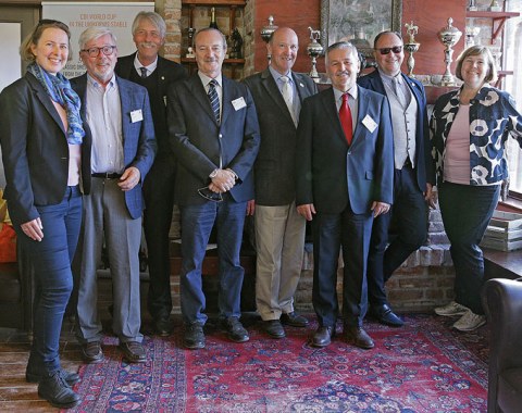 The panel of judges at the 2019 CDI-W Budapest: Orsolya Hillier, Peter Holler, Thomas Lang, Enzo Truppa, Eddy de Wolff van Westerrode, Eugenio Rovida, Peter Hansaghy, Maria Colliander