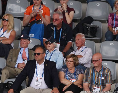 Quite a delegation: retired 5* judge Axel Steiner (top), George Morris with Mrs Randall and Harry Boldt. Bottom row, judges Magnus Ringmark and Maria Colliander with Maria's husband