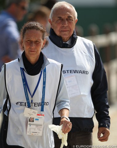 The bit check steward with head steward and FEI technical Delegate Jacques van Daele. All riders, trainers and stewards sat together on Tuesday in a closed meeting (no press invited) to discuss the stewarding in Aachen this year. 