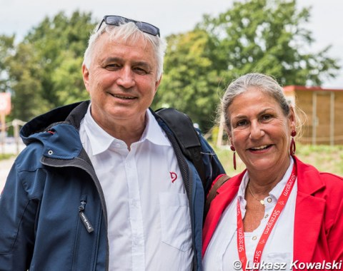 Polish team captain Andrzej Salacki with experienced FEI scribe "Jany" Schuarte