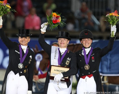 The Grand Prix Special podium: Schneider, Werth, Dufour