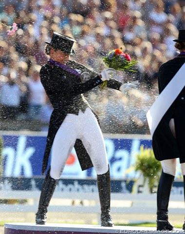 Champagne shower for Dorothee Schneider