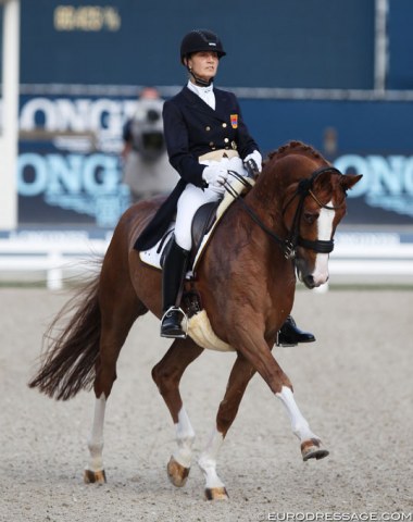 American born Carrie Schopf lives in Germany and now rides for Armenia. Here she is aboard Saumur, who is by her former Grand Prix horse Sancisco