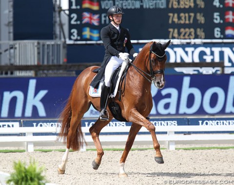 Nicolas Wagner and Quater Back Junior before the horse spun in the piaffe and bit his tongue