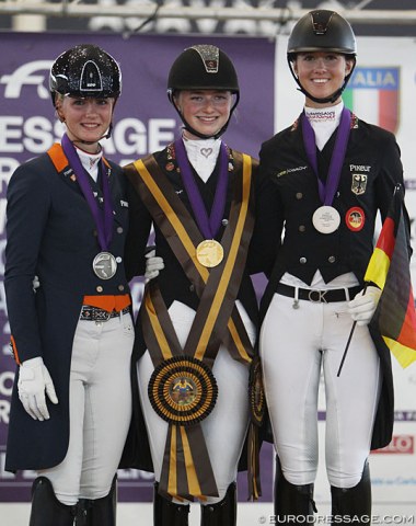 The young rider individual test podium: Kimberly Pap, Semmieke Rothenberger, Lia Welschof