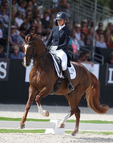 Mara de Vries on Habibi DVB (by Don Schufro x Johnson). This horse is bred, owned and trained by 2000 Dutch Olympian Coby van Baalen