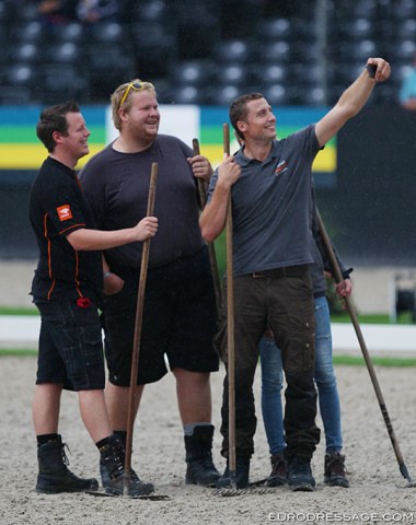 Selfie time for the arena maintenance crew