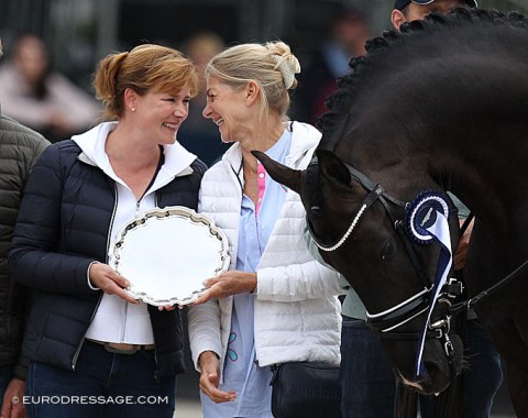 Secret's breeder Mrs Vogler and owner Christine Feichtinger share a laugh during the prize giving ceremony