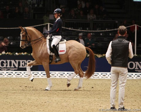 Charlotte Dujardin presenting Gio, Carl Hester as usual provides the instructive and witty commentary