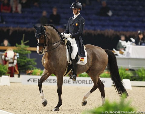 Juan Matute Guimon and Quantico (by Fighting Fit x Constant) produced a very meticulous clean ride that placed them 6th with 71.543%. Overall the horse needs more length in the neck though, but young Matute rode a tidy test.