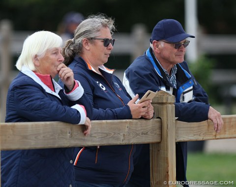 Elly and Martha Zuiderent of Stal Sintels watching Manouk ride her first CDI in the children's division