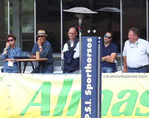 The German selection committee in a row: Monica Theodorescu (GP team trainer), Jonny Hilberath (GP co-team trainer), Klaus Roeser (chair of the dressage selection committee), Sebastian Heinze (U25 team trainer), Marc Koene (team veterinarian)
