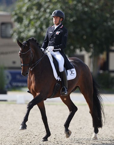 Shingo Hayashi on Scolari (by Sandro Hit x Brentano II). Originally competed by Marcus Erkens and then Simone Pearce, the Hanoverian sold to Japan as a Tokyo hopeful