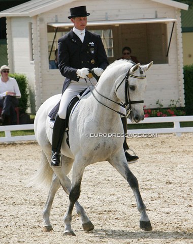 Patrik Kittel on Heselgards RubinKittel at the beginning of his international dressage career, aboard the Danish warmblood licensed stallion Heslegards Rubin (by Rubinstein x Inschallah)