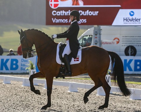 Cathrine Dufour presented her third Grand Prix horse Vamos Amigos, who is still very green.. The bay is brimming with talent, but he was on red bull and way too electric, giving Dufour a full workout in the 7 minute test