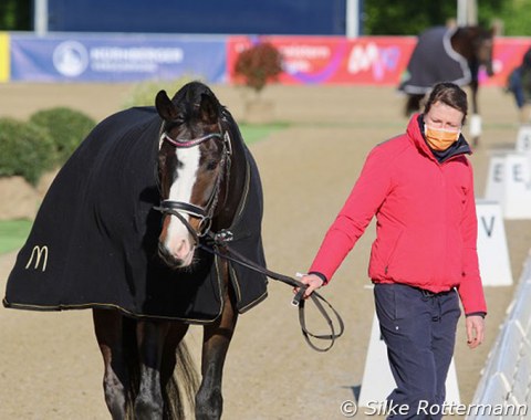 Early on Saturday morning Quinsam L gets a walk in the huge Mannheim stadium to take a good look around.