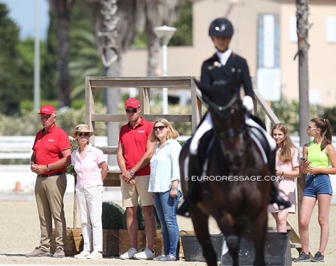 German team trainer Hans-Heinrich Meyer zu Strohen and Lucie's trainer Connie Endres together with her mom Bea watching the test