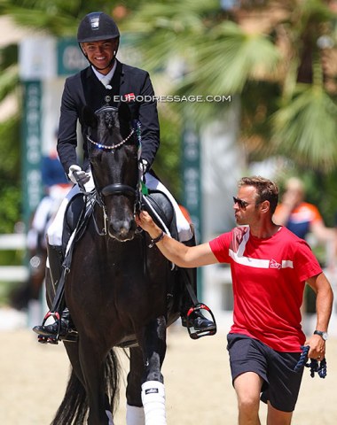 Kenneth Damgaard runs Grevens Sa Va as Alexander Helgstrand makes his lap of honour after placing fifth