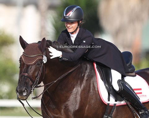 Anna-Katharina Schwarzlmüller pats her Baden Wurttemberger bred mare Sansita (by Sunny Day x Fernando)