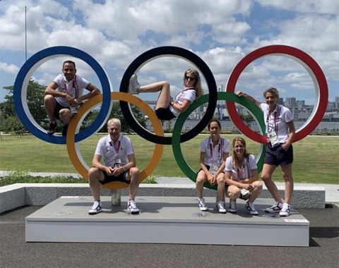 The French team (Ayache, Barbancon, Collard, Pinto) with team trainer Jean Bemelmans and technical director Emmanuelle Schramm