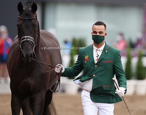 Dutch born Moroccan Yessin Rahmouni with the breeding stallion All at Once. Yessin's name is sometimes also spelled Yassine