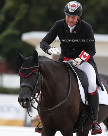 French based Canadian Mathieu Boisselier pulled out a little Canadian flag when he finished his test on J'Adoreina (by All At Once x Tuschinski)