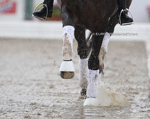 The footing did its best to drain the water but by the time of the prize giving it was saturated