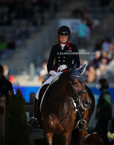 Lara Butler is all smiles leaving the arena on Kristjan. She rode to lovely Scottish music