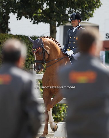 Jose Antonio Garcia Mena on Sorento, watched by team captain Miki Jorda and team trainer Rudolf Zeilinger