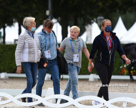 Isabell Werth and her gang: sponsor Madeleine Winter-Schulze, her physiotherapist and son Frederik