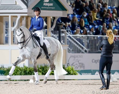Sabine Schut-Kery teaching a masterclass during USPRE Week, instructing Sophia Schults on Conocido HGF