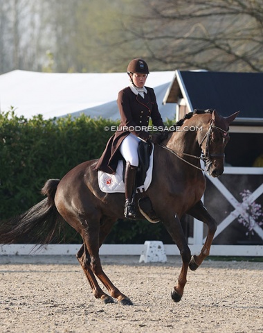 Mathilde Chateau was the first rider to go early at 8 AM on Good Friday 15 April 2022. She's riding Escobar H (by Don Romantic x Riant)