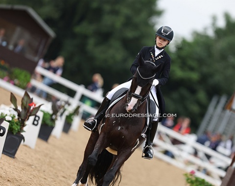 Hungary's Lilla Felvinczi on Bonjour Majlund (by Bogegardens Boney M x De Noir). The black has a spectacular canter