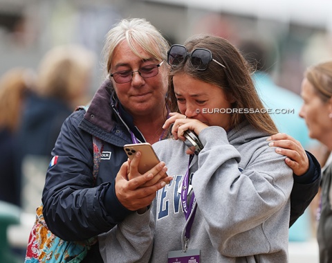 Mathilde's friend and French team rider Lea Bonifay in tears