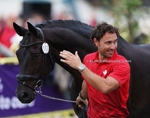 Jordi Domingo trotting up his former Spanish team horse Statesman, now owned and ridden by Naima Moreira Laliberte