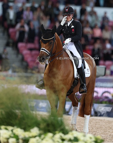 Dufour in tears at the retirement ceremony of her career-making horse Cassidy