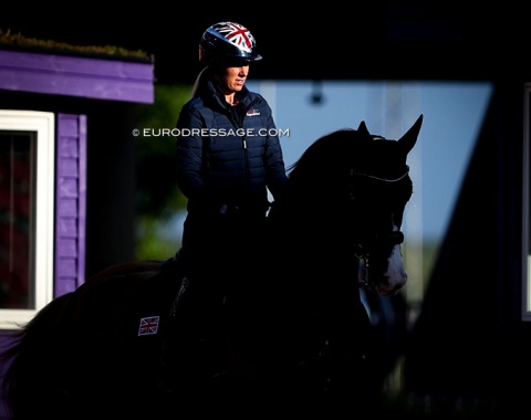 Charlotte Dujardin's helmet lit by the setting sun