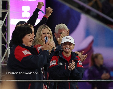 Adrienne Lyle and Salvino were sixth: Betsy Juliano, Ashley Holzer and Debbie McDonald celebrate