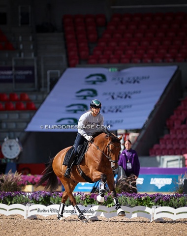 Abi Lyle taking Giraldo for a gallop around the arena