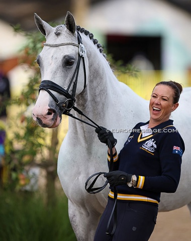 Lyndal Oatley and Eros both have a big smile