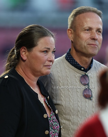 Cassidy's breeder Kristine Munch Sinding (Atterupgaard) and Cathrine's first coach, Rune Willum, who guided her from juniors to her first Grand Prix tests on Cassidy