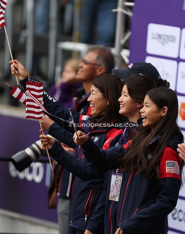 Suppenkasper's owners: Jerry Yang and Akiko Yamazaki with their dressage riding daughters Miki and Emi Yang